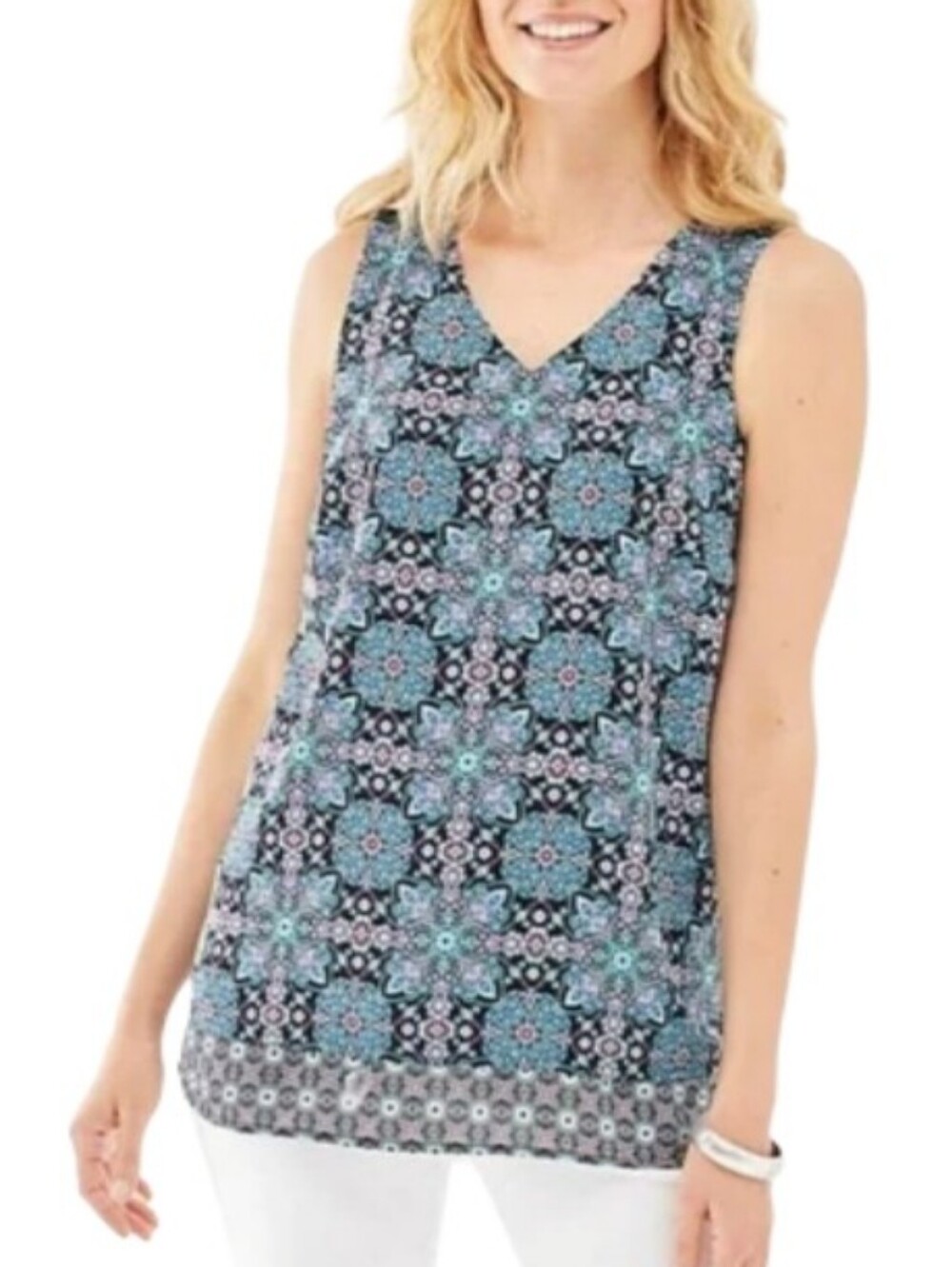 J. Jill Medallion Sleeveless V-Neck Paisley Printed Cami Top-NWOT
